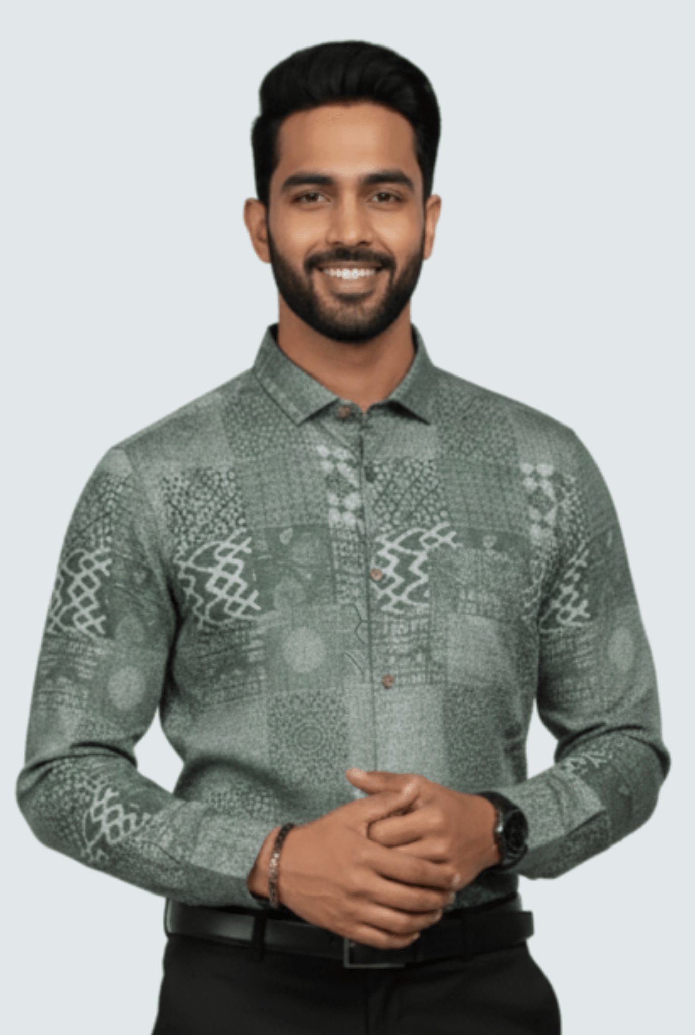 Green Satin Pattern Shirt for Men - KITES CLUB
