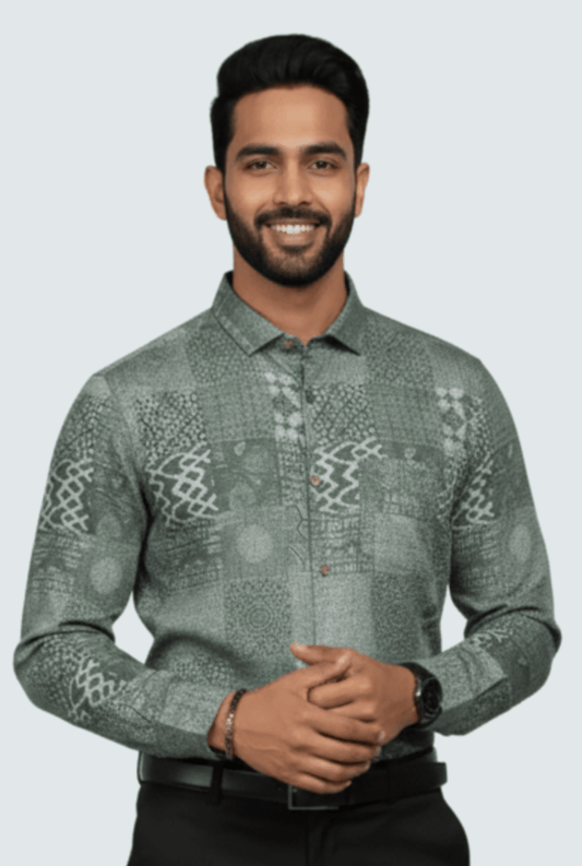 Green Satin Pattern Shirt for Men - KITES CLUB