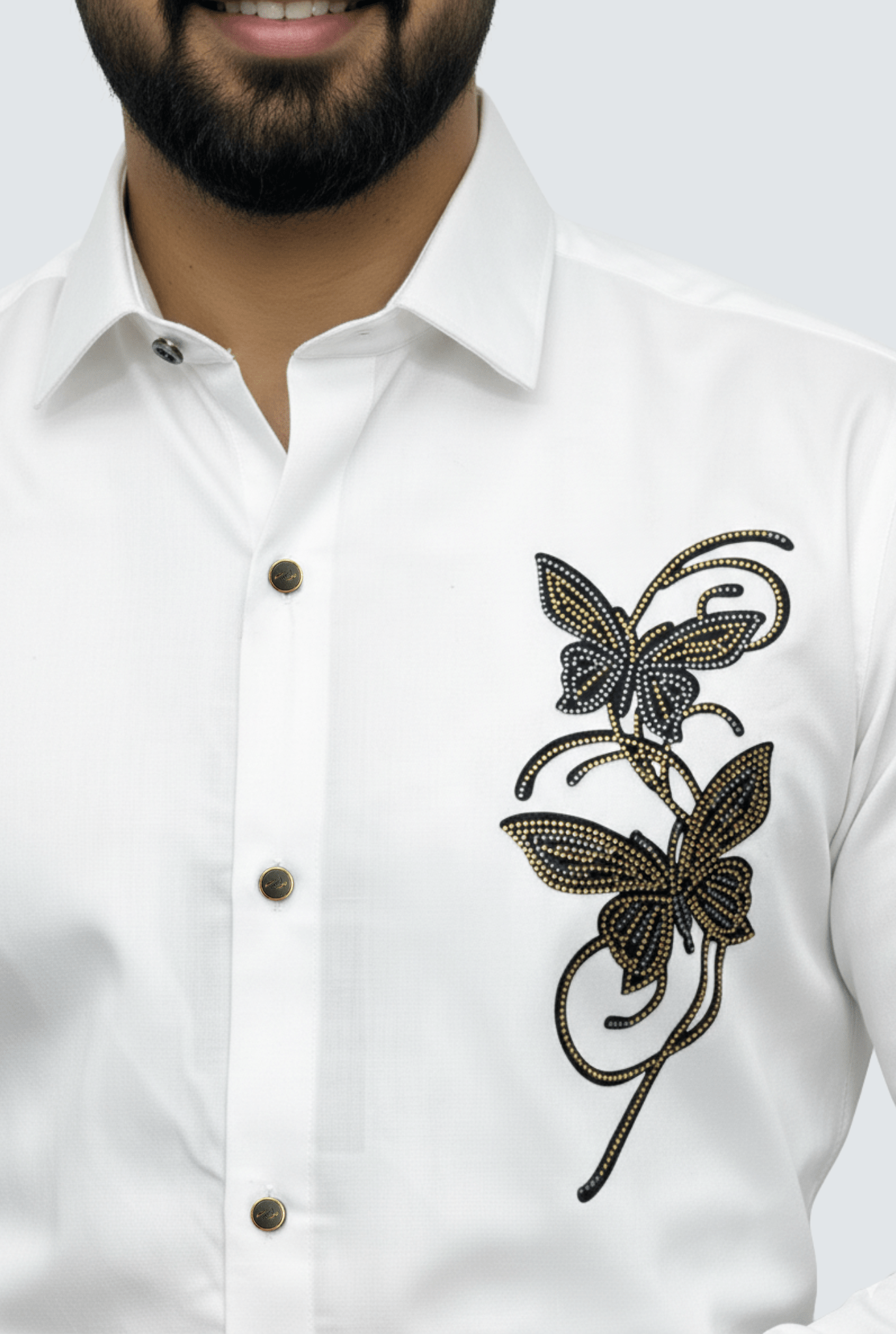 Imperial White Satin Embroidered Shirt(1806) - KITES CLUB