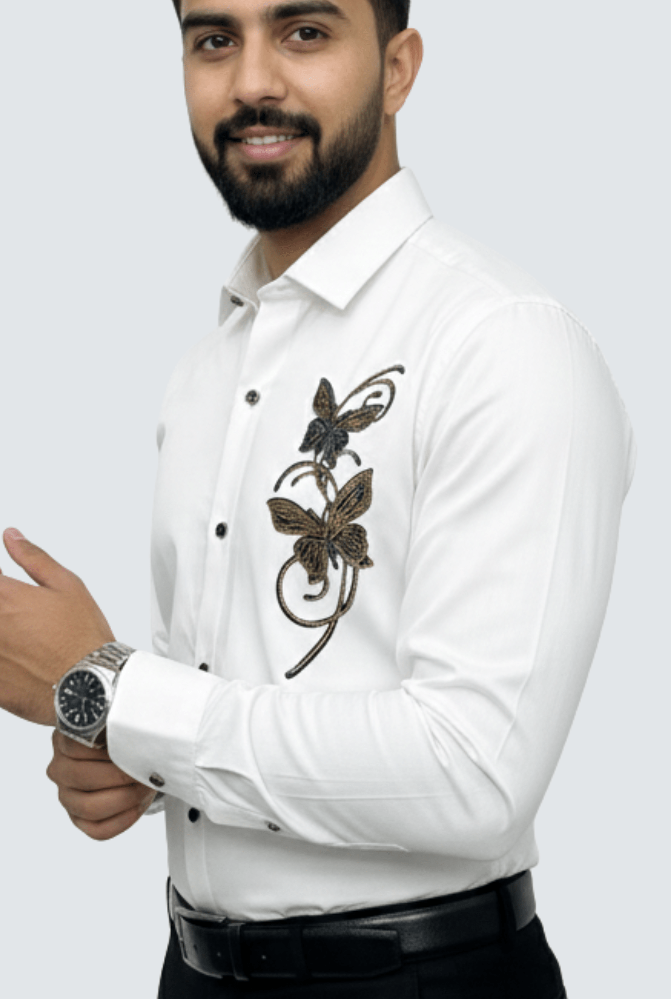 Imperial White Satin Embroidered Shirt(1806) - KITES CLUB