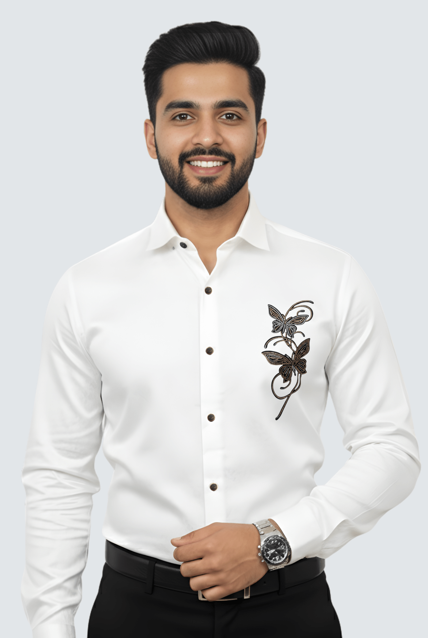 Imperial White Satin Embroidered Shirt(1806) - KITES CLUB