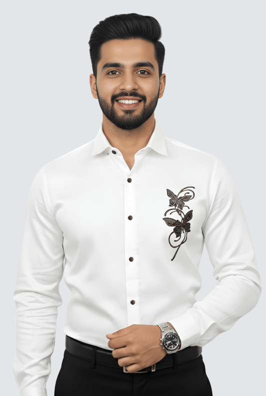 Imperial White Satin Embroidered Shirt(1806) - KITES CLUB