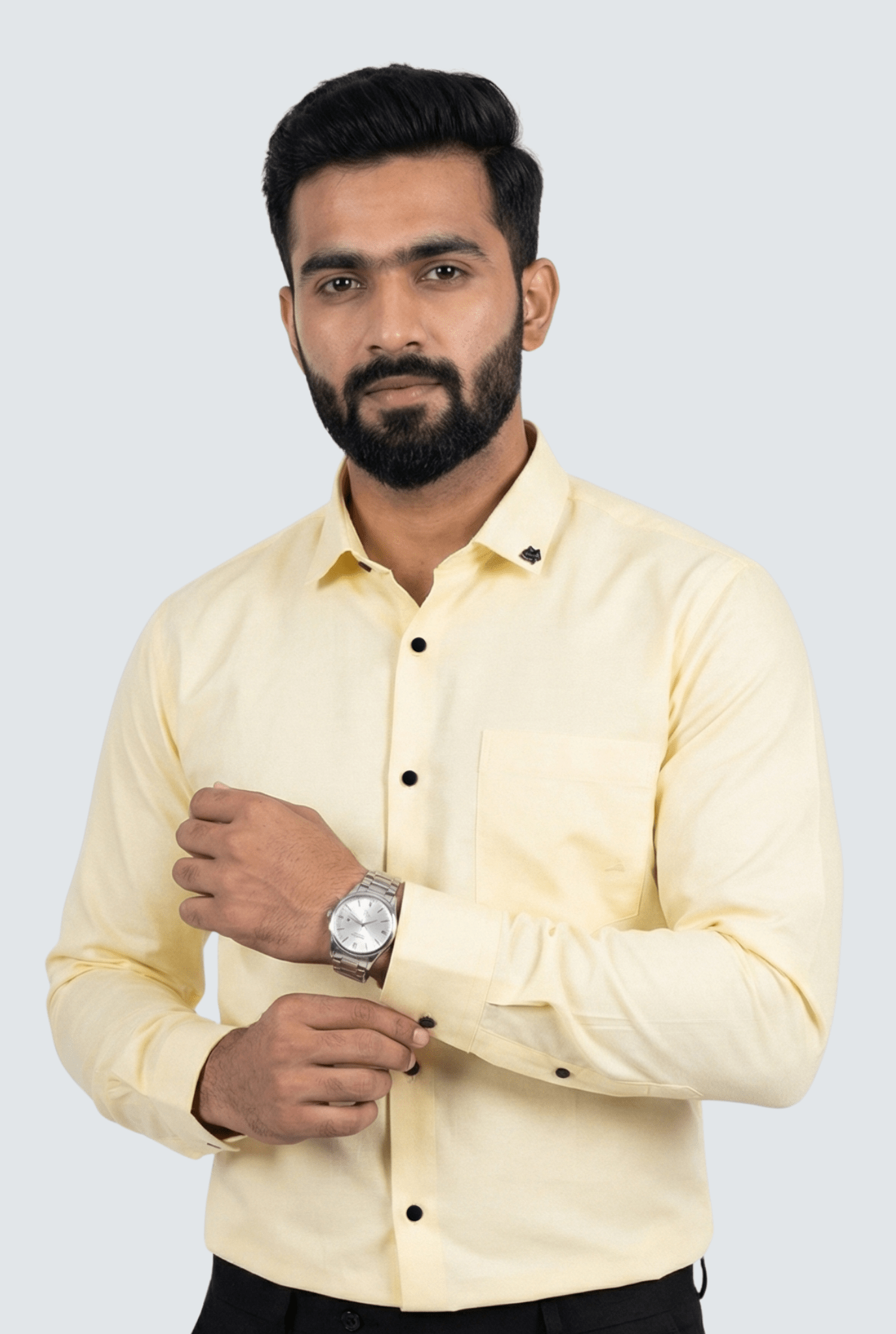 Lemon Yellow Cotton Men's Shirt - KITES CLUB