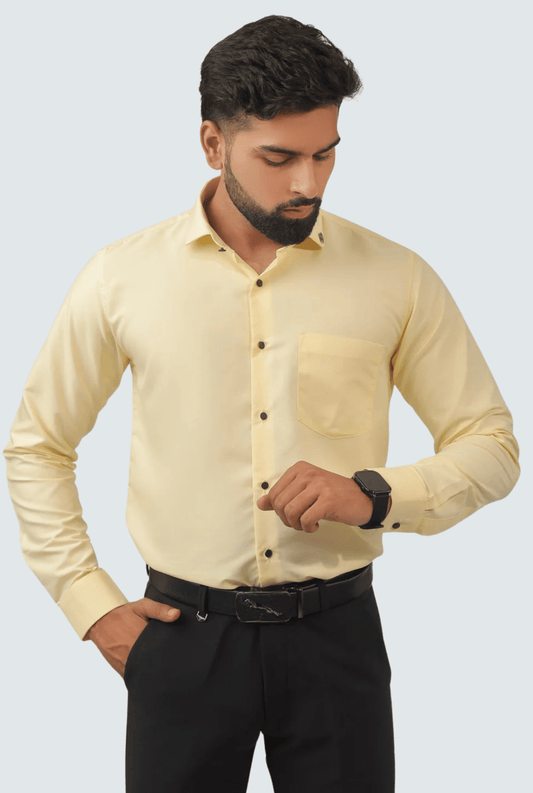 Lemon Yellow Cotton Men's Shirt – Slim Fit A(1262) - KITES CLUB
