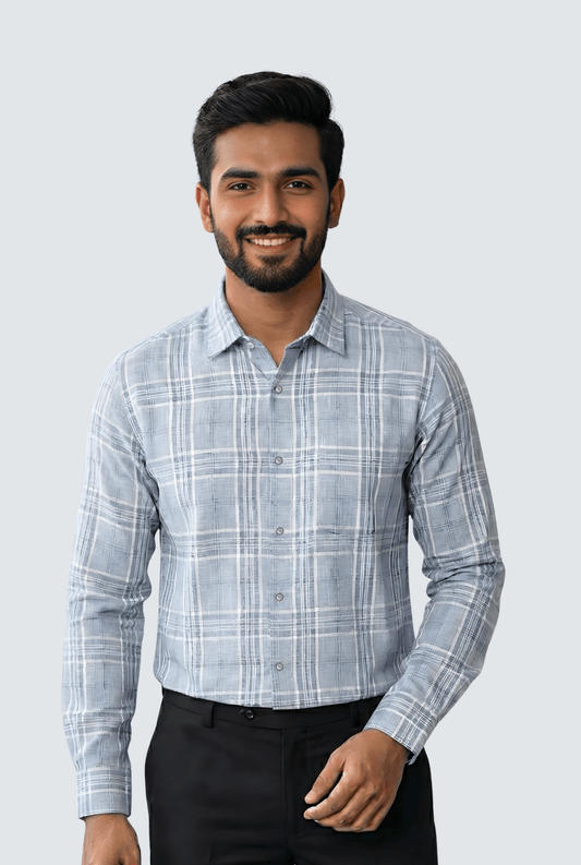 Light Blue Linen Checks Shirt for Men – Regular Fit - KITES CLUB