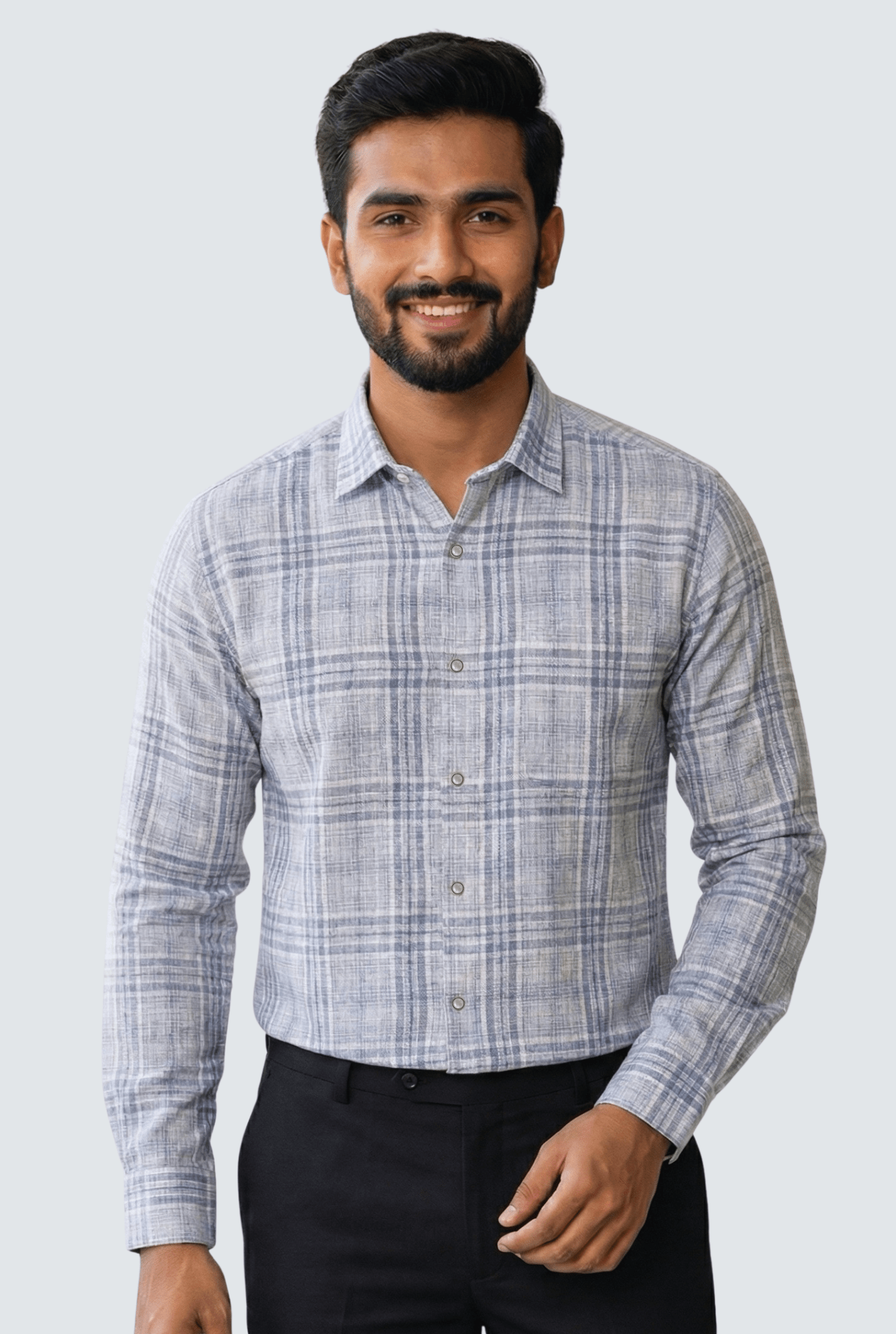 Light Blue Linen Checks Shirt for Men – Regular Fit - KITES CLUB