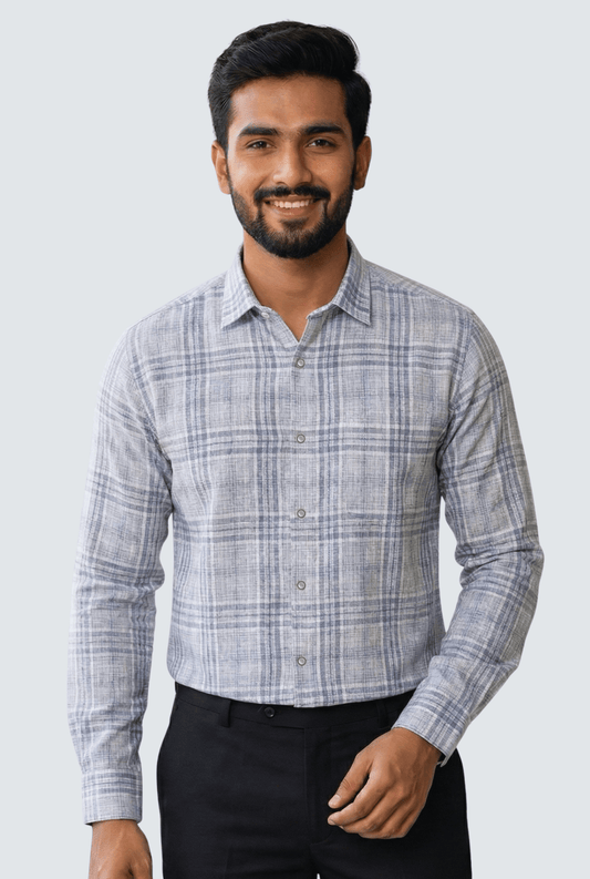 Light Blue Linen Checks Shirt for Men – Regular Fit - KITES CLUB