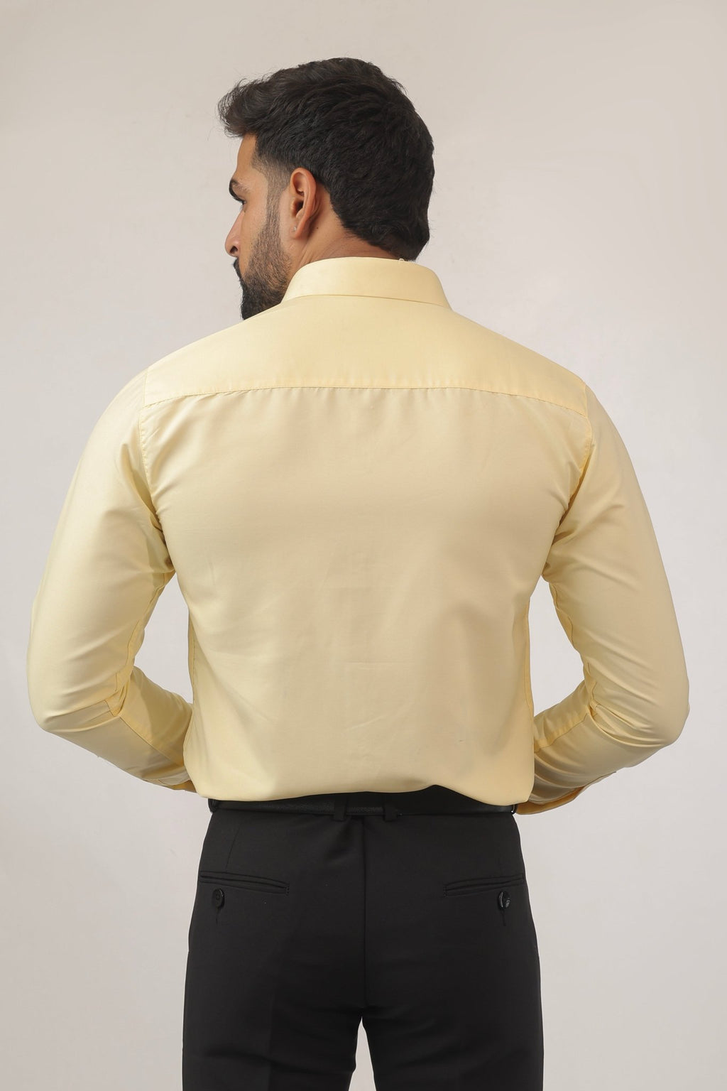 Back view of lemon yellow shirt – breathable slim fit