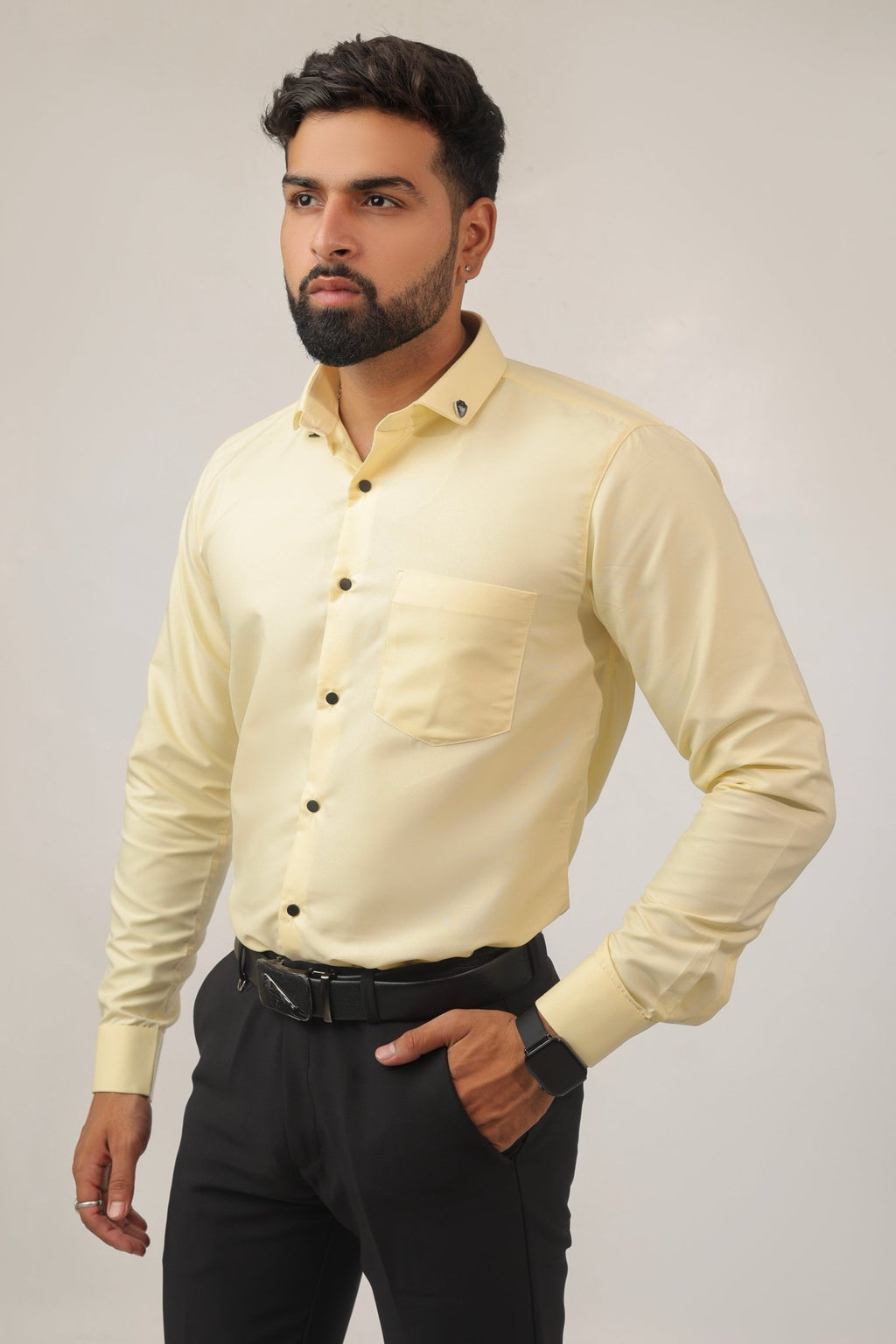 Side view of lemon yellow shirt – soft cotton summer wear