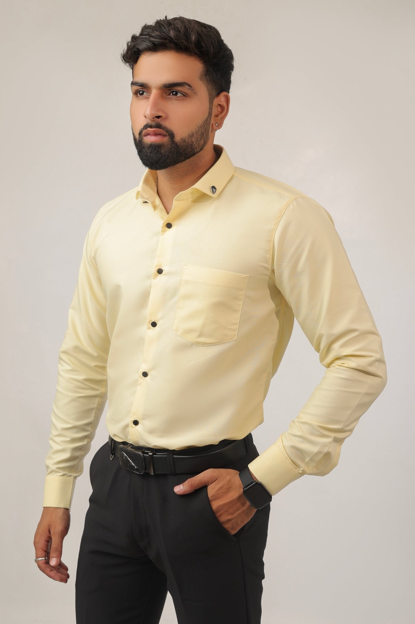Side view of lemon yellow shirt – soft cotton summer wear