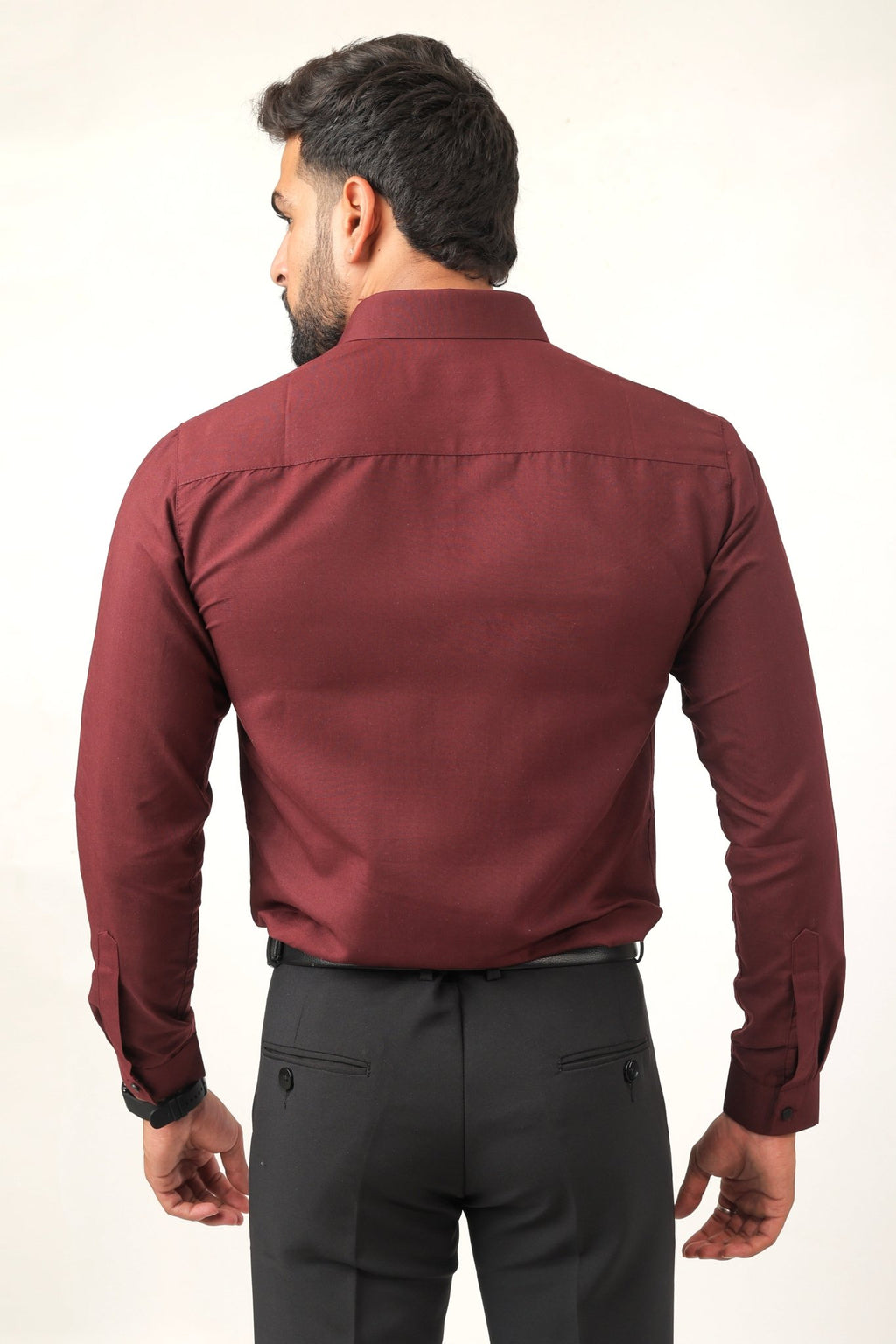 Back view of maroon slim fit shirt – modern men's wear