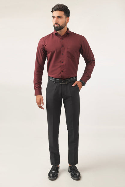 Model wearing maroon shirt – perfect festive look