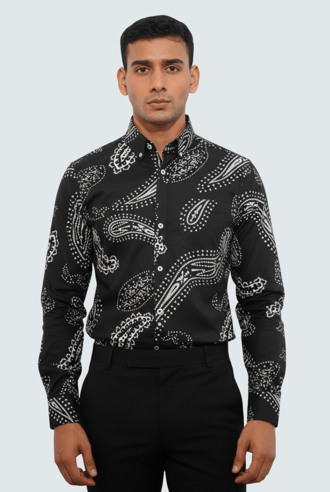 Men’s Black Cotton Printed Shirt – Premium Regular Wear(1742) - KITES CLUB