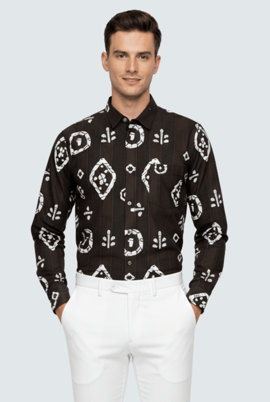 Men’s Black Printed Shirt – Premium Casual & Club Wear(1741) - KITES CLUB