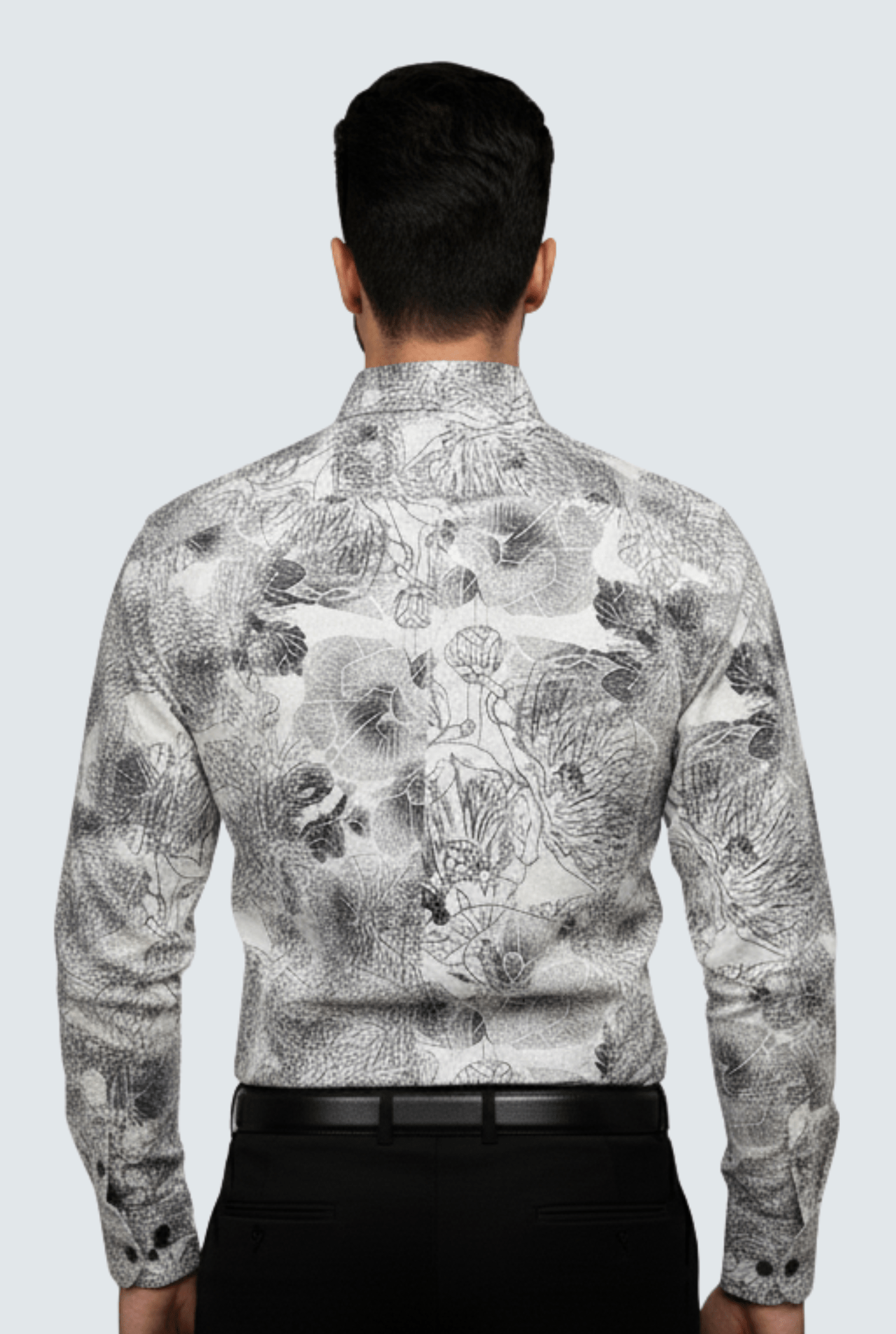"Men’s Black & White Floral Printed Shirt " A - (1712) - KITES CLUB