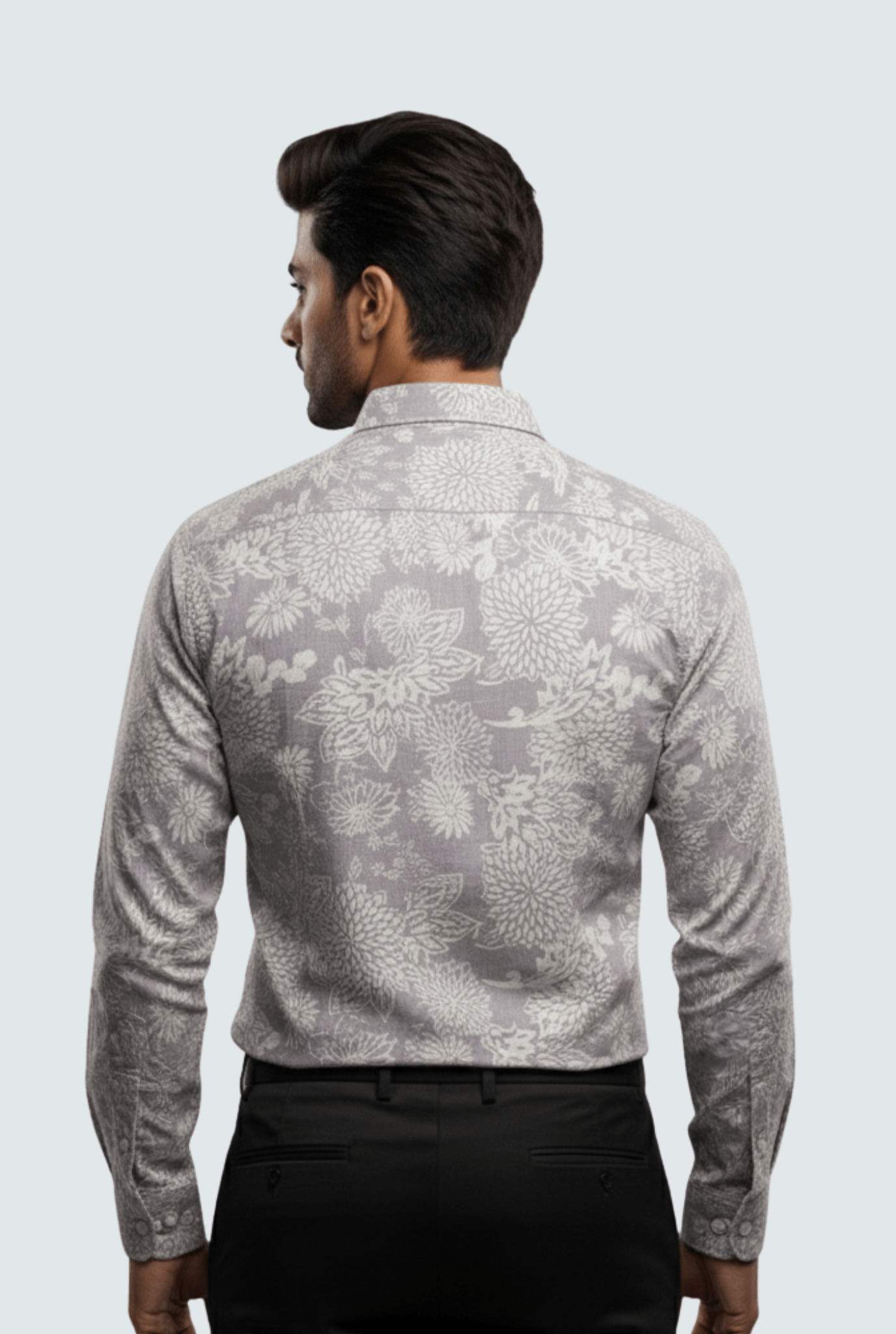 "Men’s Cotton Floral Shirt – Light Purple with White Print " A - (1706) - KITES CLUB