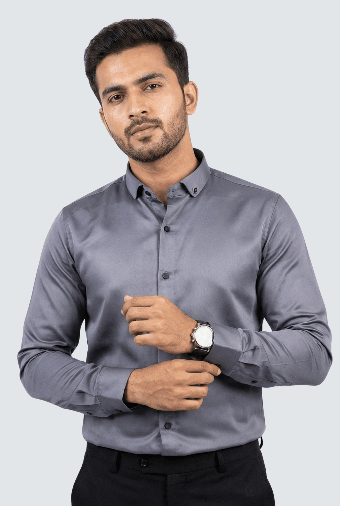 Men’s Dark Grey Satin Shirt – Premium Glossy Fit - KITES CLUB