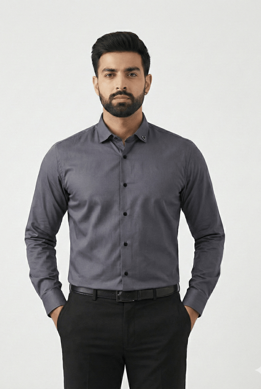 Men’s Dark Grey Satin Shirt – Premium Glossy Fit - KITES CLUB