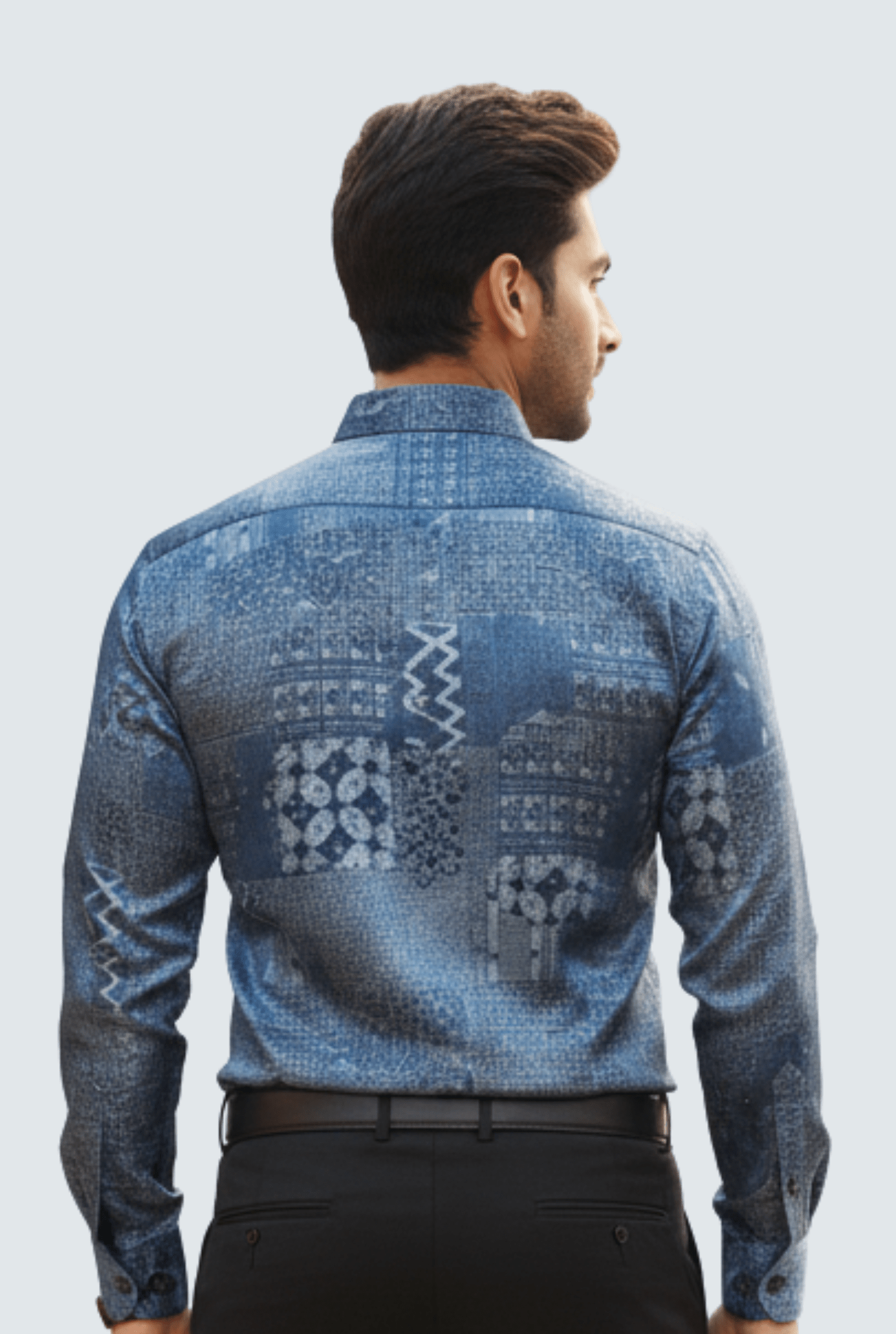 Men’s Blue  Satin Printed Shirt - KITES CLUB