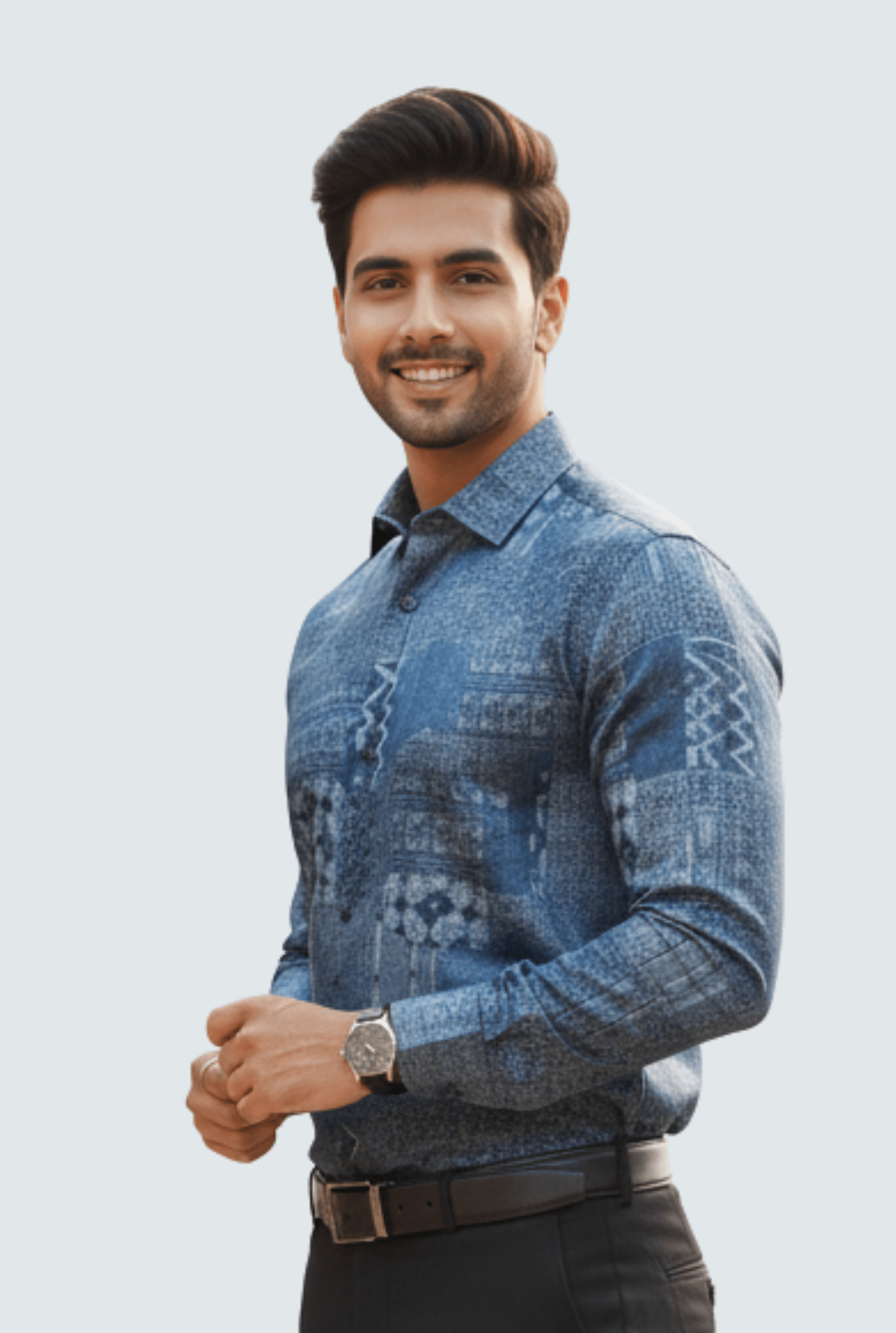 Men’s Blue Satin Printed Shirt - KITES CLUB