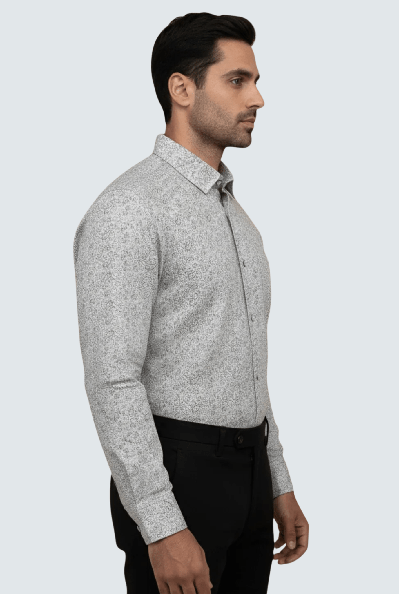 Men’s Grey Satin Printed Shirt – Premium Regular Fit(1748) - KITES CLUB