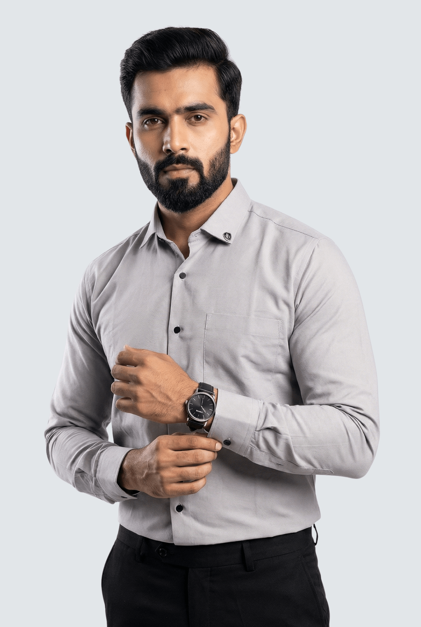 Men wearing light grey cotton slim fit shirt – Kites Club