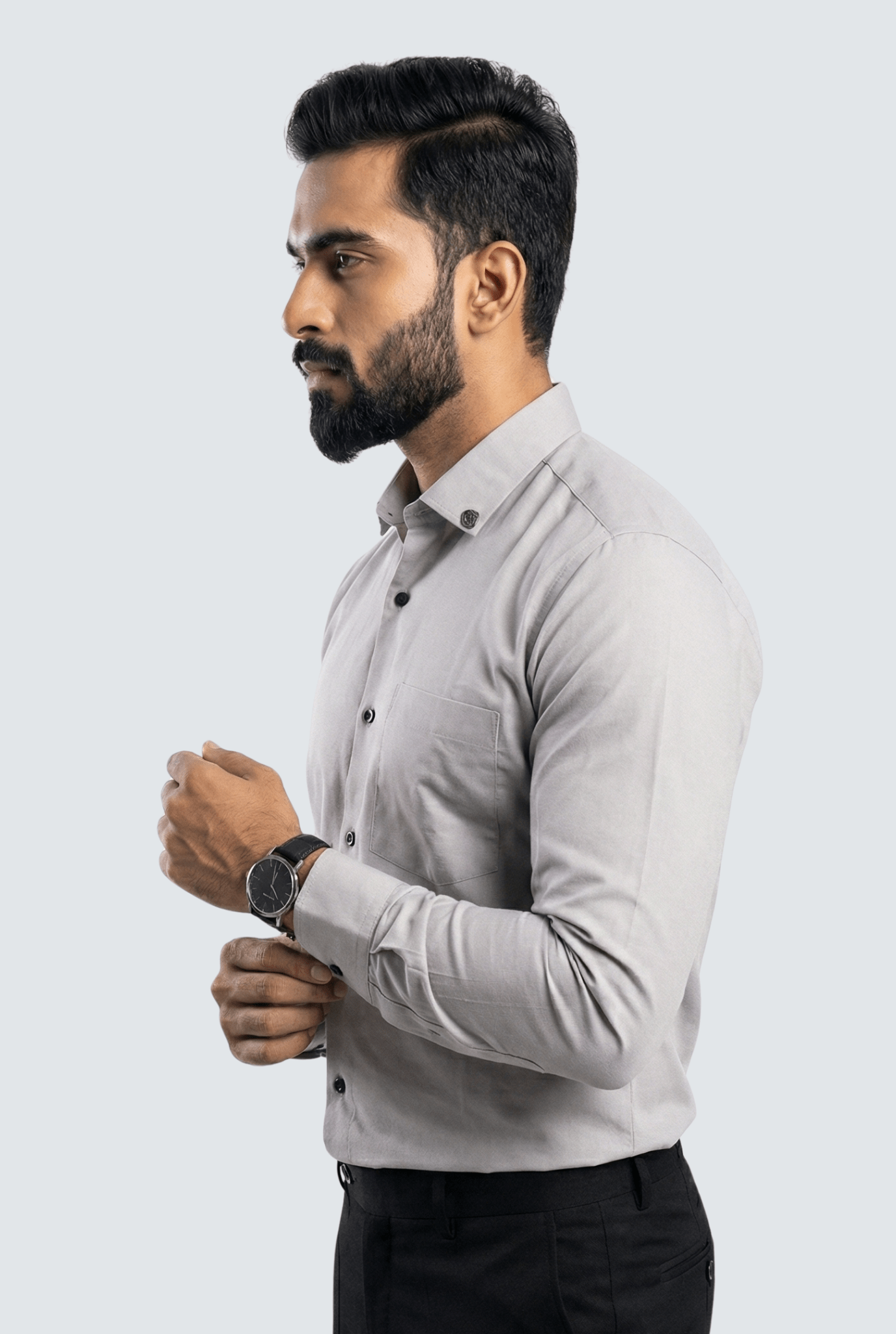 Light grey cotton slim fit shirt for men front view – Kites Club
