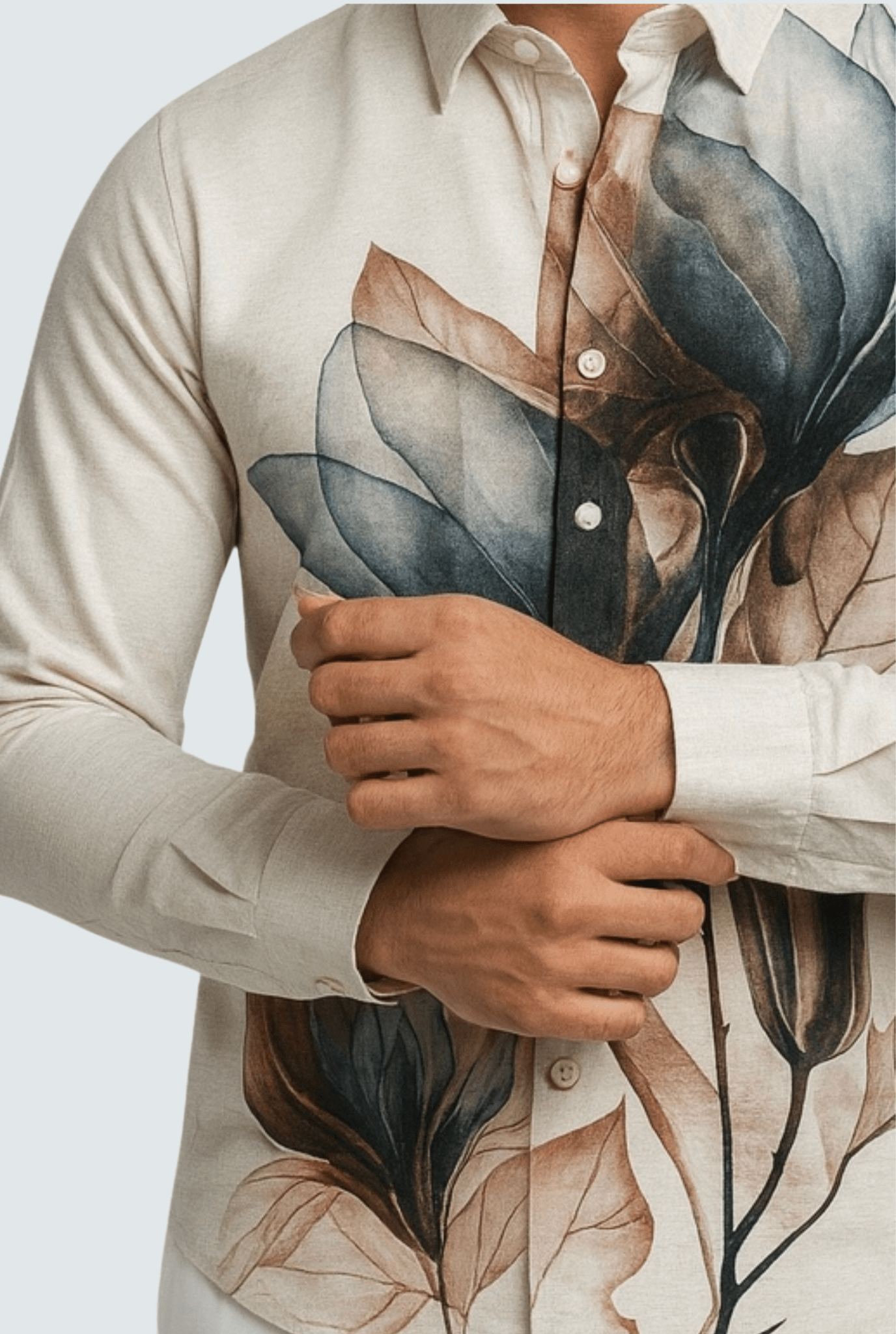 “Men’s Natural Linen Floral Digital Print Shirt ” A - (1705) - KITES CLUB