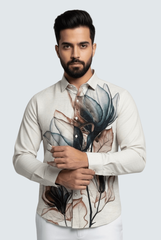 “Men’s Natural Linen Floral Digital Print Shirt ” A - (1705) - KITES CLUB