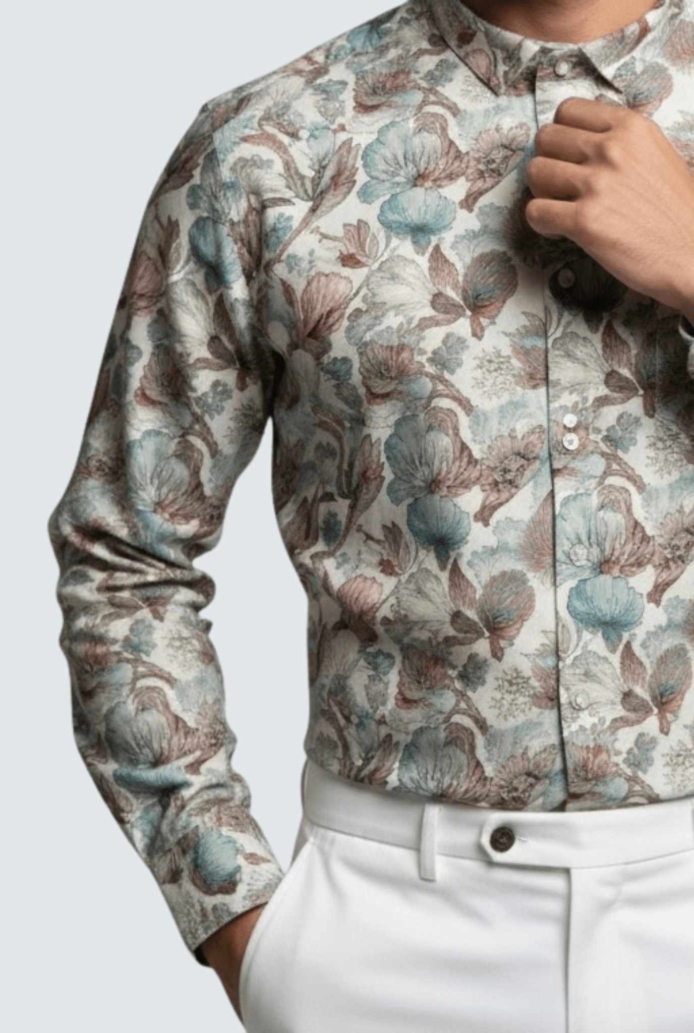 "Men’s Natural Linen Floral Printed Shirt "A - (1704) - KITES CLUB