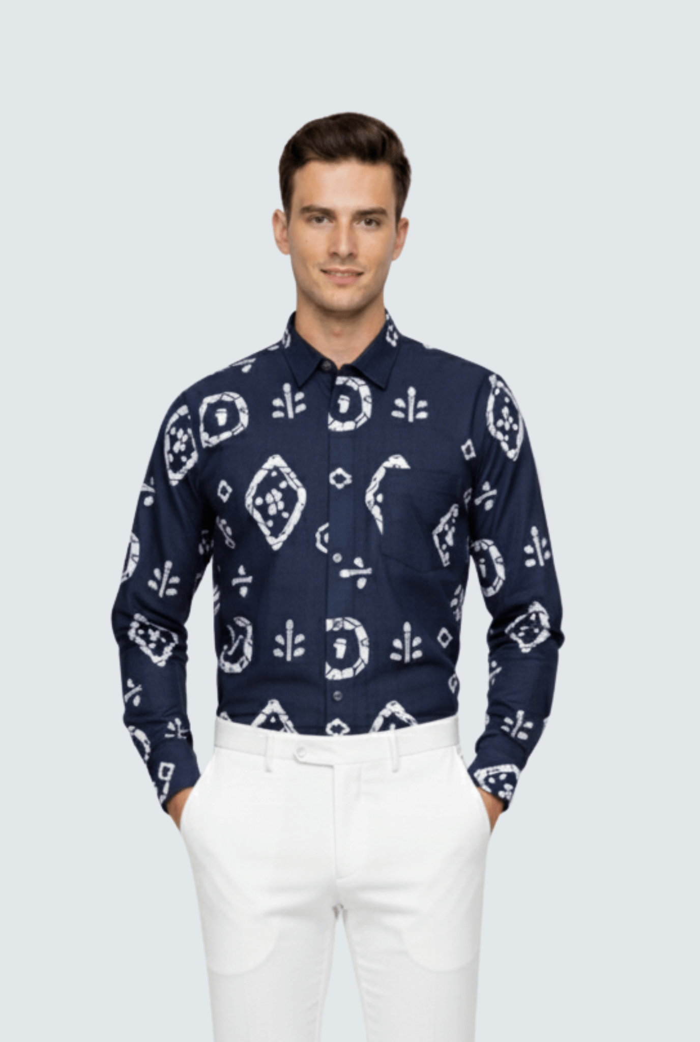 Men’s Navy Printed Shirt – Premium Regular & Club Wear(1741) - KITES CLUB