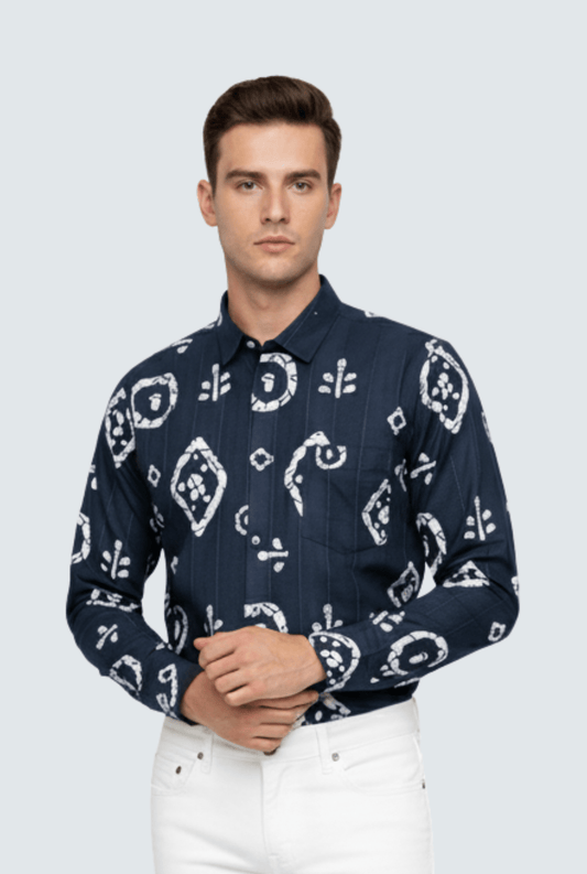 Men’s Navy Printed Shirt – Premium Regular & Club Wear(1741) - KITES CLUB