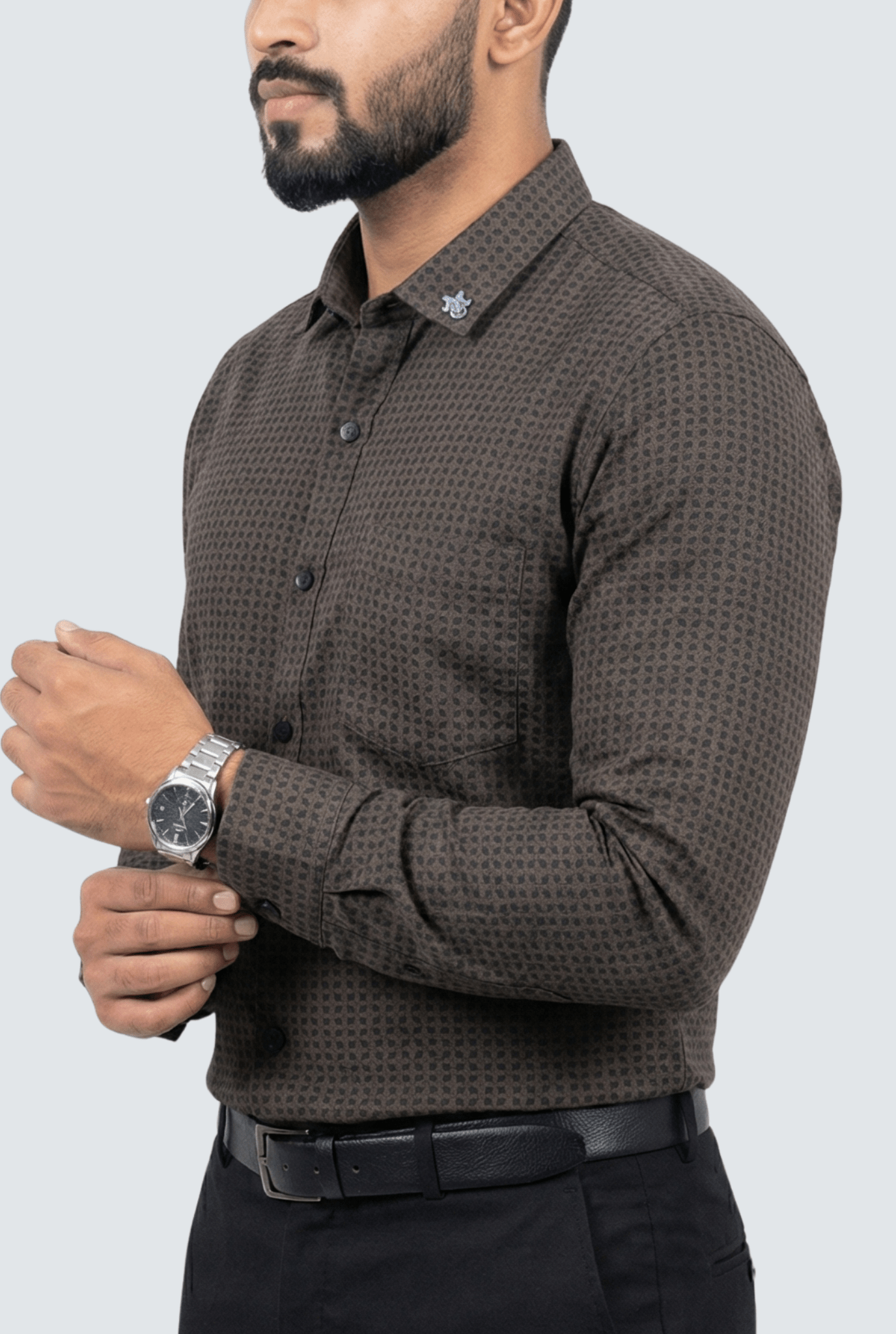 Men’s Oxford Print Cotton Shirt – Classic Brown (1750) - KITES CLUB
