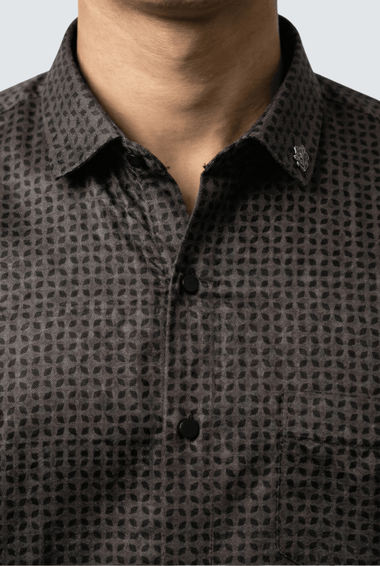 Men’s Oxford Print Cotton Shirt – Classic Brown (1750) - KITES CLUB