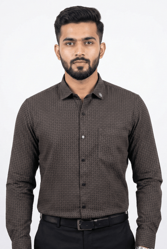 Men’s Oxford Print Cotton Shirt – Classic Brown (1750) - KITES CLUB