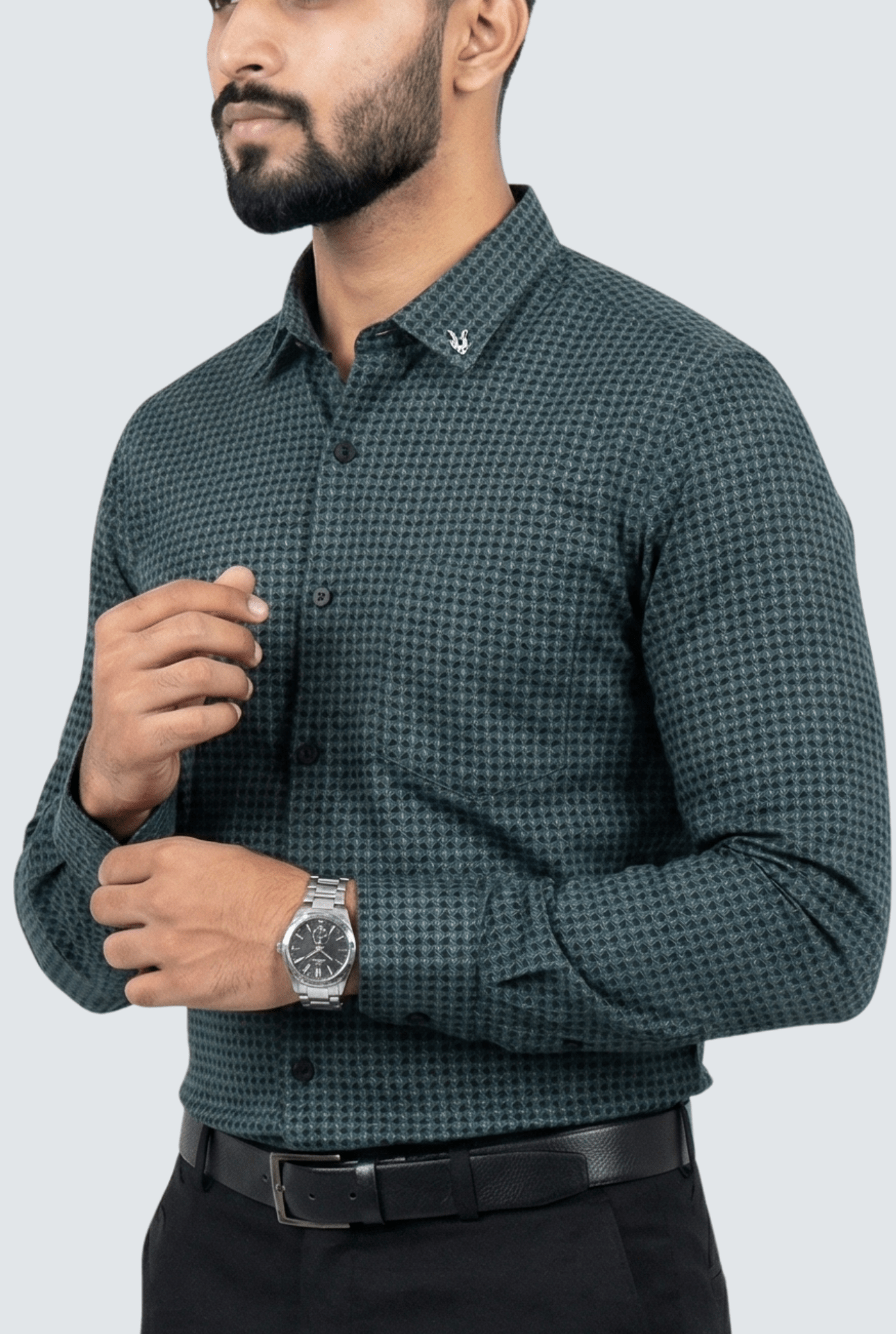 Men’s Premium Oxford Print Cotton Shirt - Green (1750) - KITES CLUB