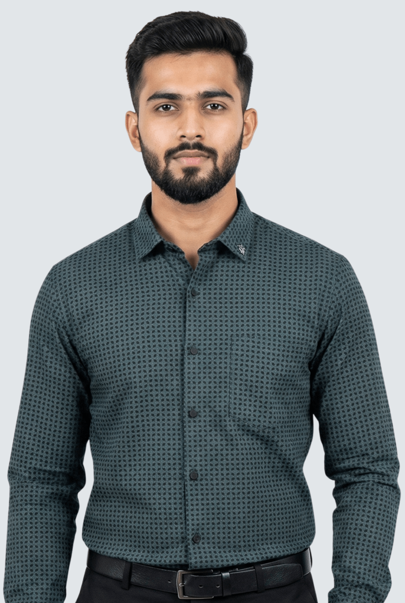 Men’s Premium Oxford Print Cotton Shirt - Green (1750) - KITES CLUB