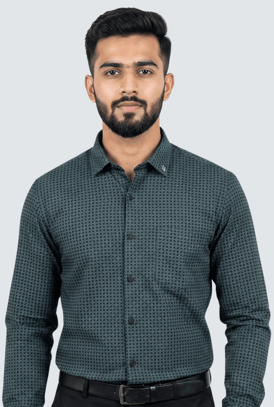 Men’s Premium Oxford Print Cotton Shirt - Green (1750) - KITES CLUB