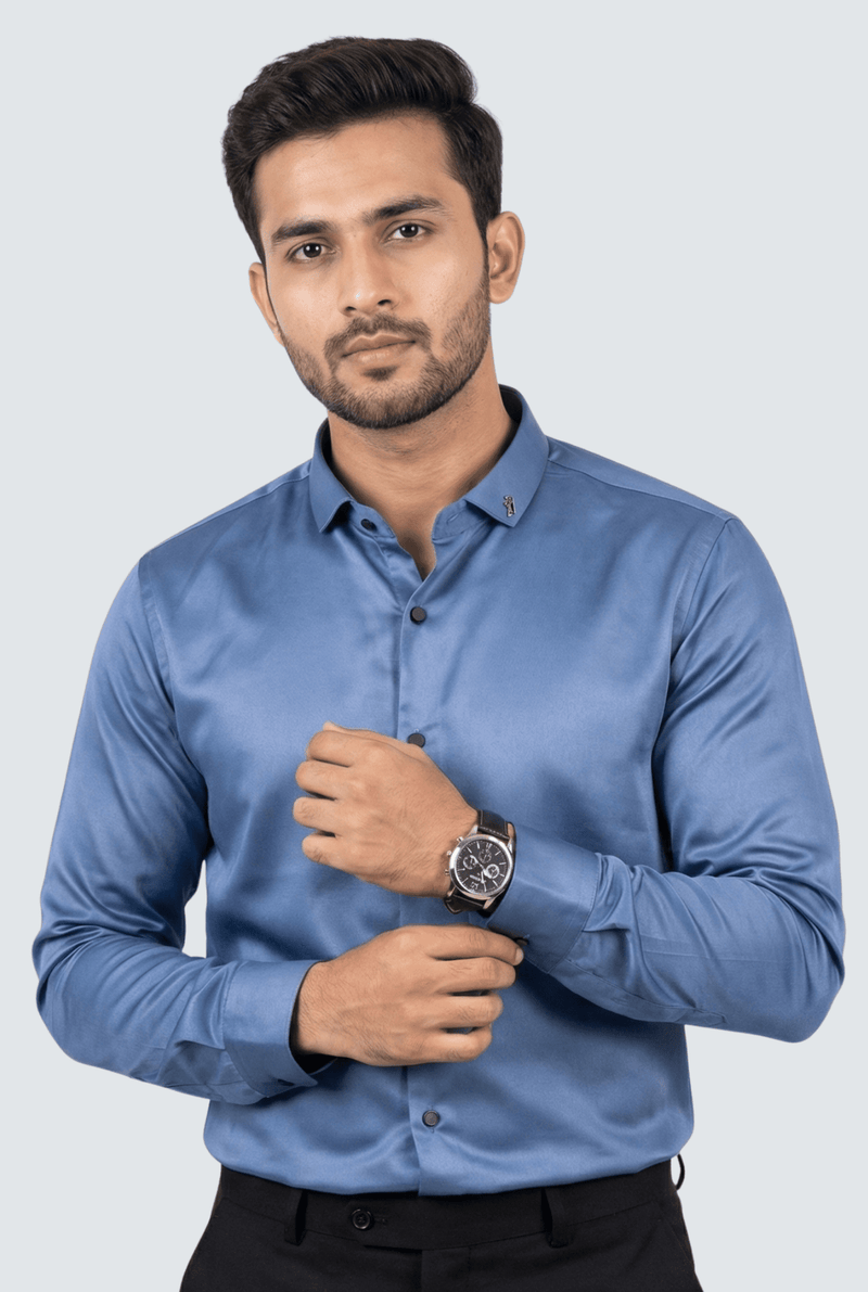Dark Blue Satin Shirt