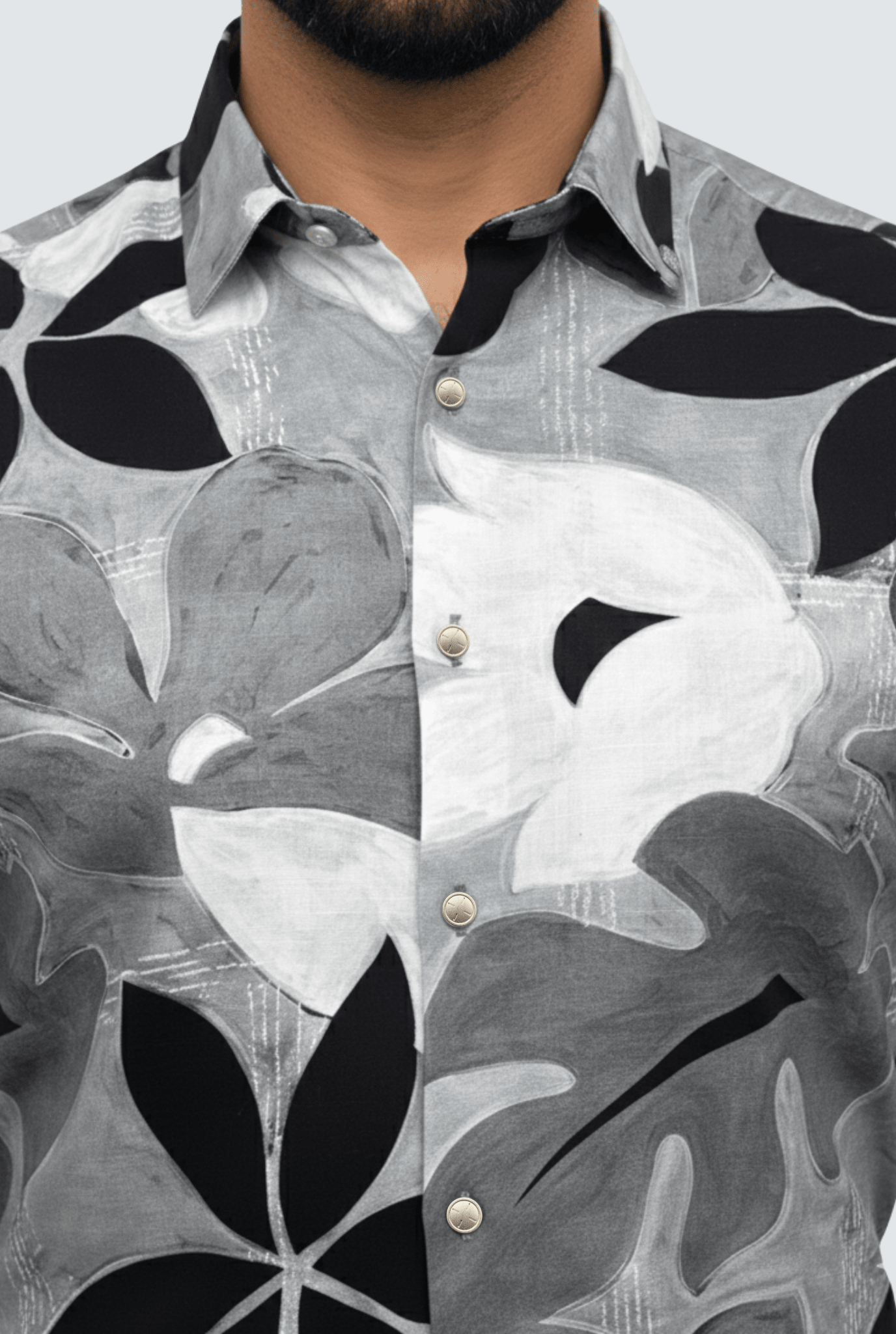 Men’s Satin Printed Shirt – Grey & Black Floral Design( 1798) - KITES CLUB