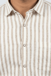 Striped cotton shirt front with button placket and pointed collar