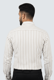 Men's striped cotton shirt back view with long sleeves and buttoned yoke