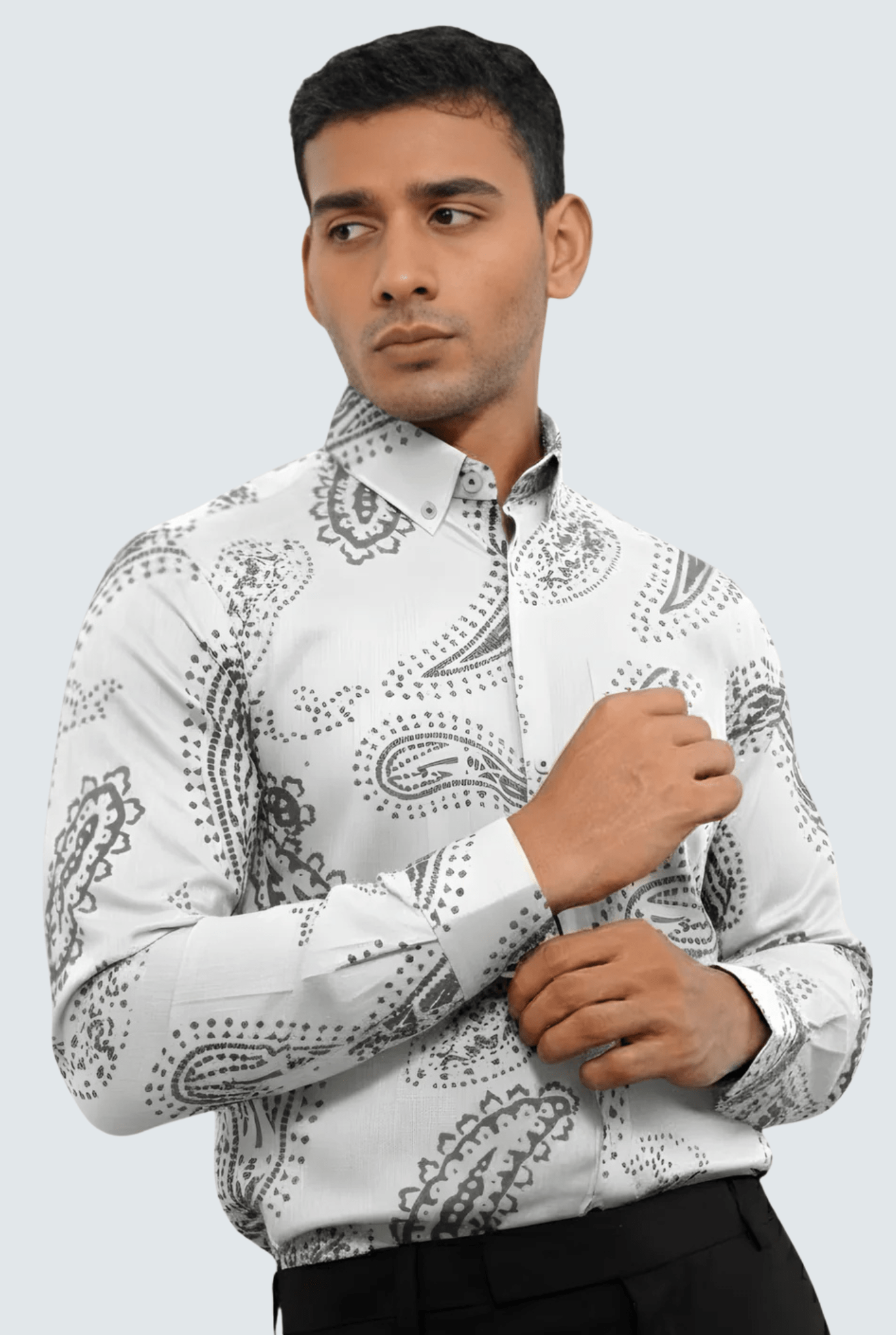 Men’s White Cotton Printed Shirt – Premium Comfort (1742) - KITES CLUB