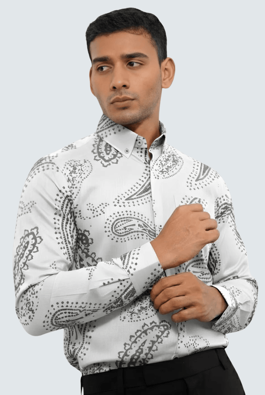 Men’s White Cotton Printed Shirt – Premium Comfort (1742) - KITES CLUB