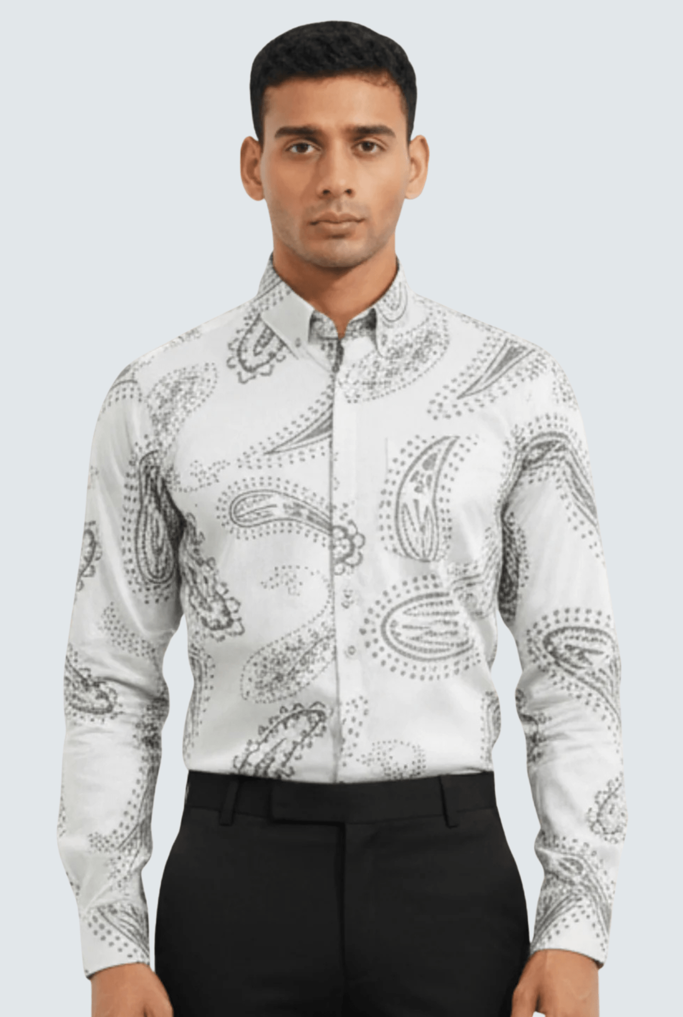 Men’s White Cotton Printed Shirt – Premium Comfort (1742) - KITES CLUB
