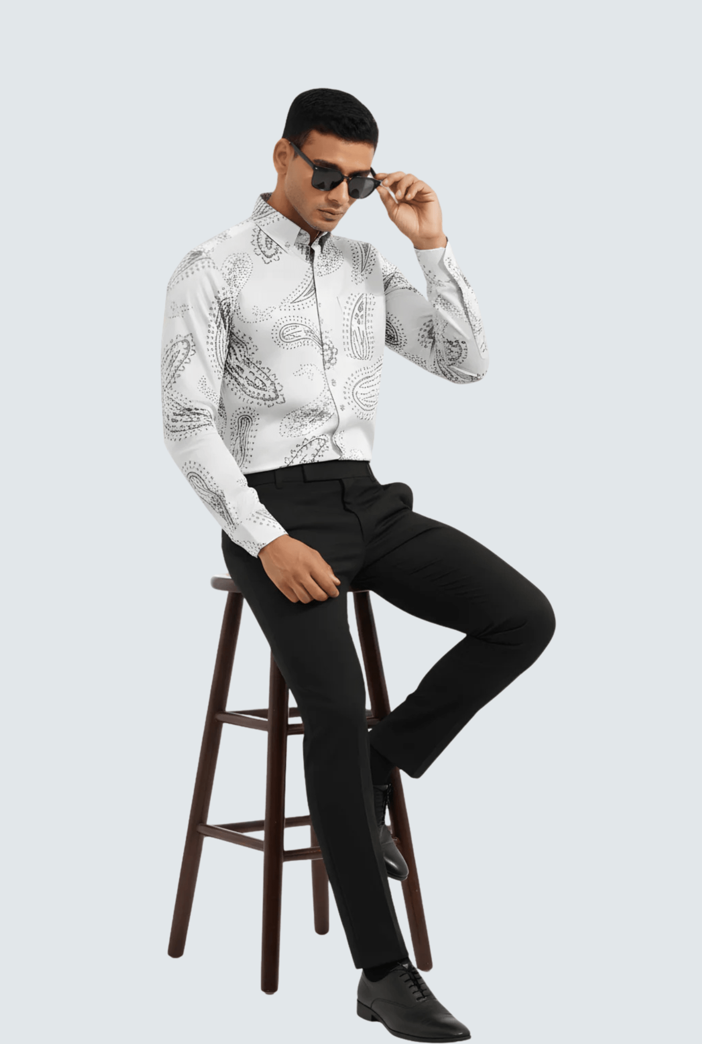 Men’s White Cotton Printed Shirt – Premium Comfort (1742) - KITES CLUB