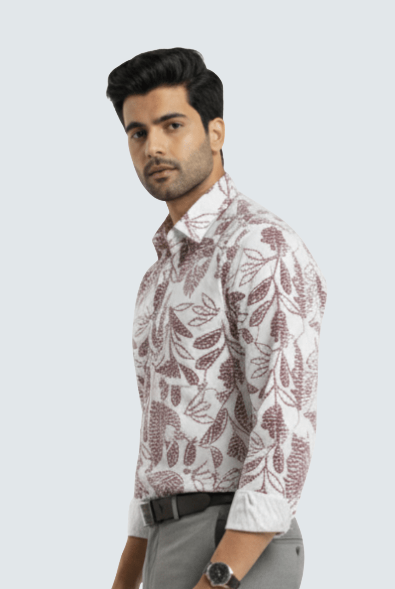Men’s White Cotton Printed Shirt – Premium Regular Fit (Maroon Print)1745 - KITES CLUB
