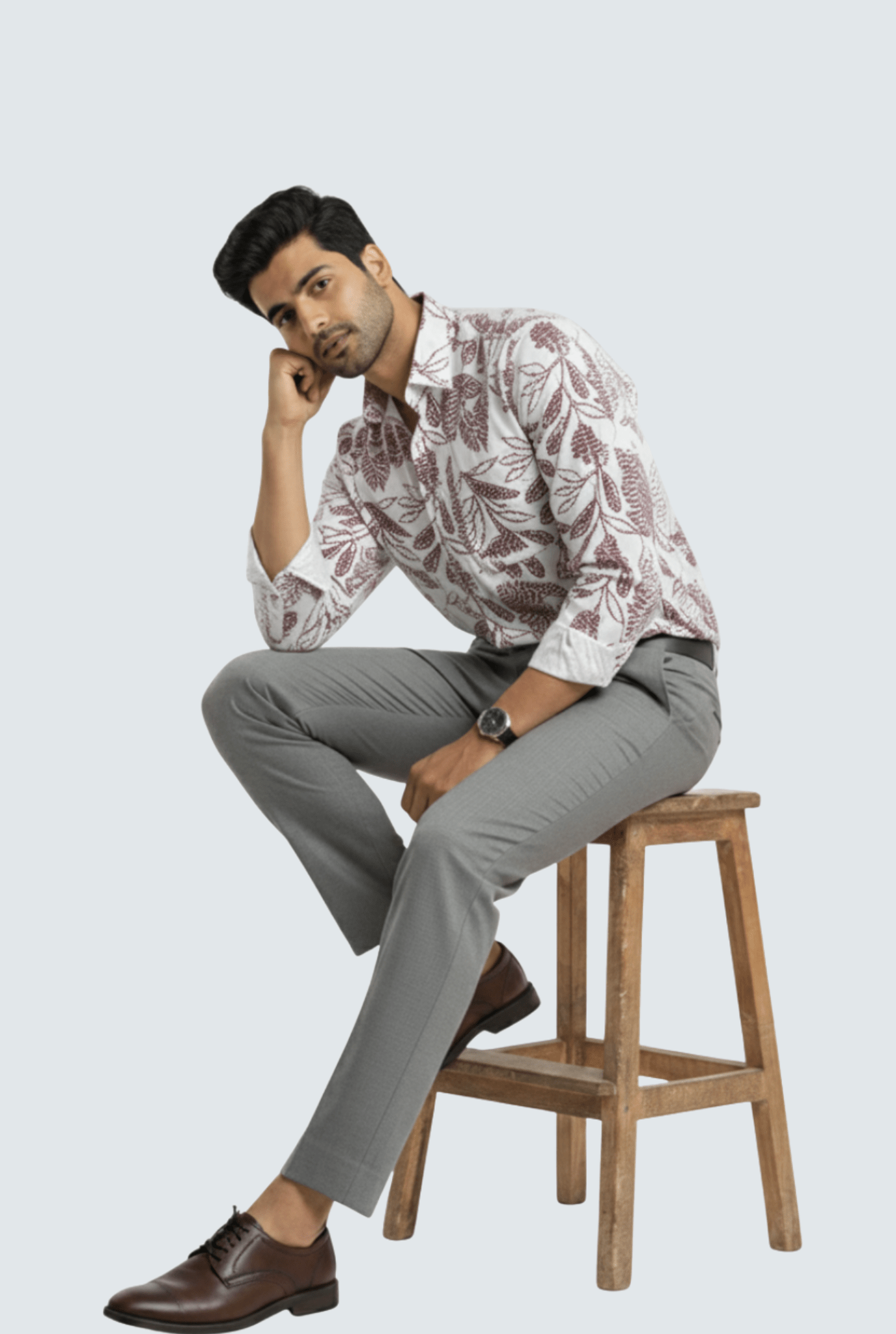 Men’s White Cotton Printed Shirt – Premium Regular Fit (Maroon Print)1745 - KITES CLUB