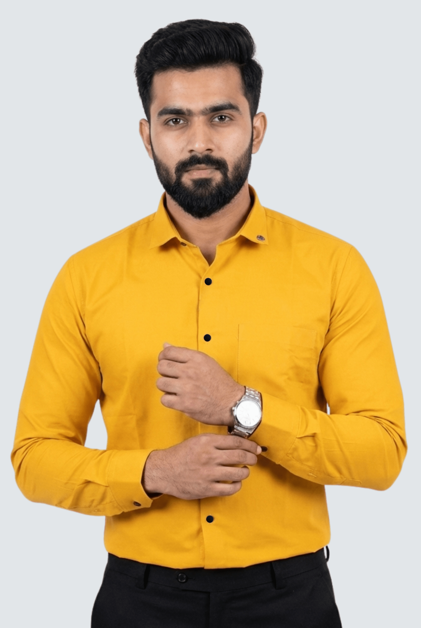 Mustard Yellow Cotton Men's Shirt - KITES CLUB