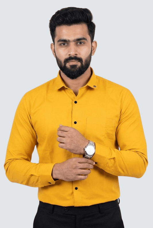 Mustard Yellow Cotton Men's Shirt - KITES CLUB